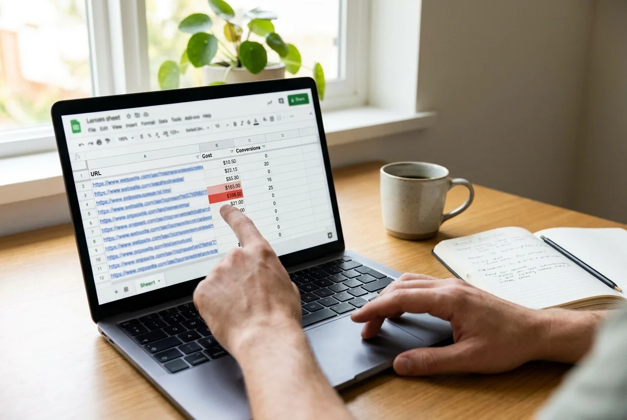A screenshot of a placement performance report showing cost and conversions by app or website in Google Ads or Meta Ads Manager